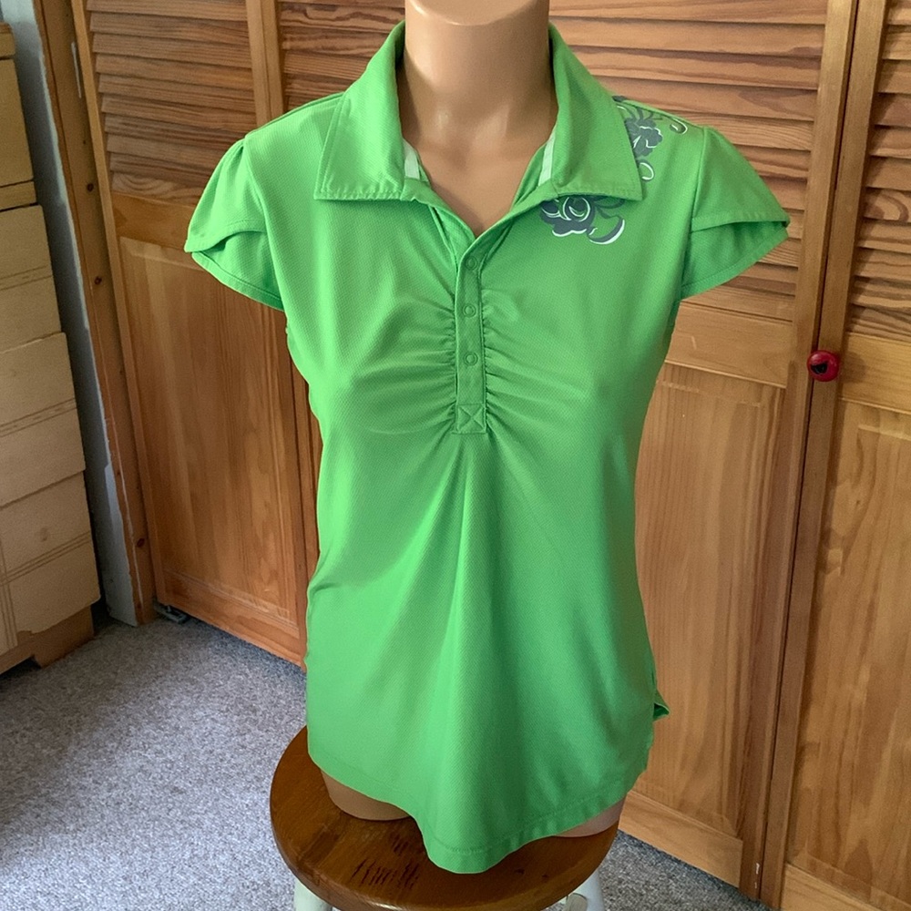 ATHLETA snap front polo shirt green size medium